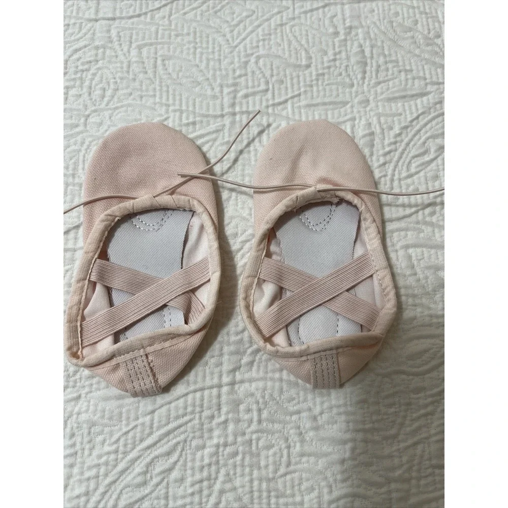 New Stelle Girls Ballet Canvas Slippers Dance Yoga Pink Sz 8 Leather Split Sole
